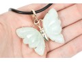 Sterling Silver Bold Striking Green Chalcedony Carved Butterfly And Leather Cord Necklace