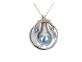 Sterling Silver Box Chain Necklace With Striking Cultured Blister Pearl Pendant