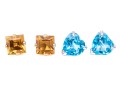 14k Gold Collection Of Delicate Stud Earrings, Citrine And Blue Topaz Set