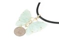 Sterling Silver Bold Striking Green Chalcedony Carved Butterfly And Leather Cord Necklace