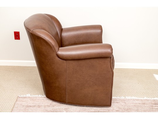 Handsome Stickley Leather Swivel Arm Chair