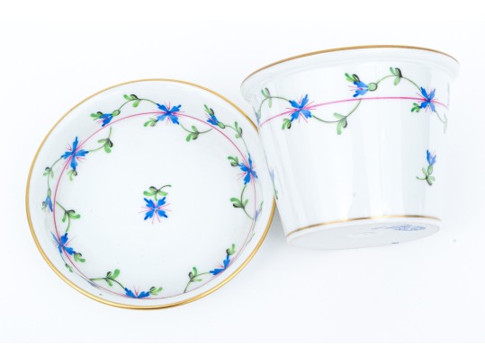 Herend, Hand-painted Diminutive Planter With Underplate