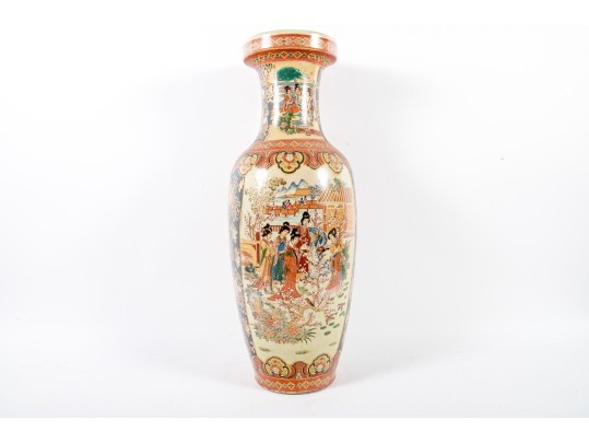 Chinese Ceramic Floor Vase Depicting Beautiful Women Around Flowering Trees