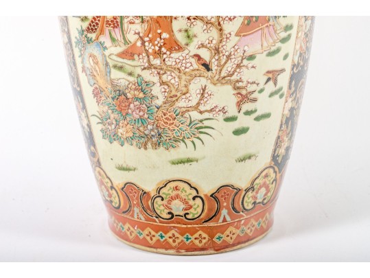 Chinese Ceramic Floor Vase Depicting Beautiful Women Around Flowering Trees