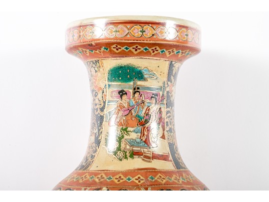 Chinese Ceramic Floor Vase Depicting Beautiful Women Around Flowering Trees