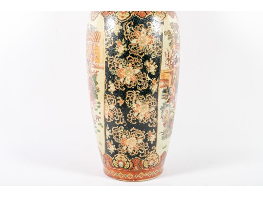 Chinese Ceramic Floor Vase Depicting Beautiful Women Around Flowering Trees