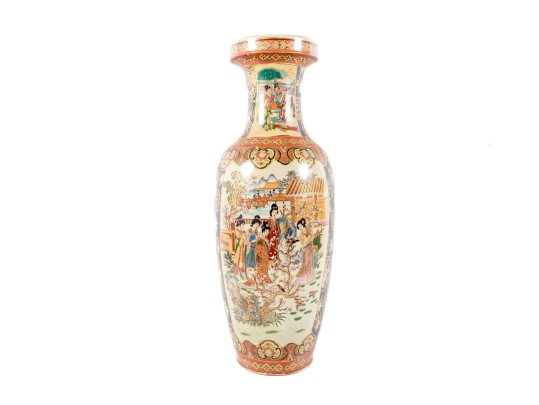 Chinese Ceramic Floor Vase Depicting Beautiful Women Around Flowering Trees
