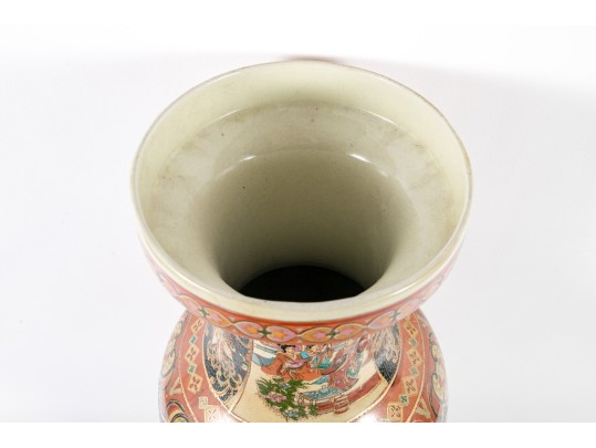 Chinese Ceramic Floor Vase Depicting Beautiful Women Around Flowering Trees