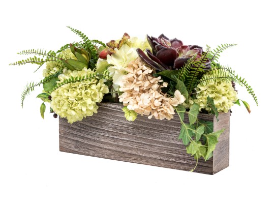 Wooden Planter With Quality Faux Foliage