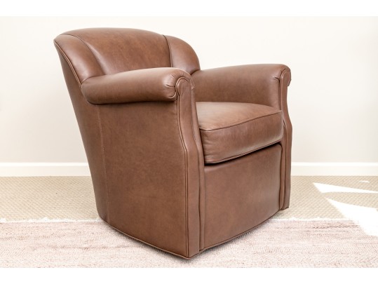 Handsome Stickley Leather Swivel Arm Chair