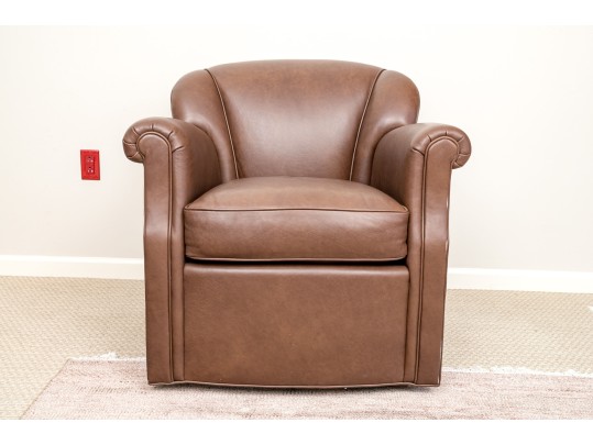 Handsome Stickley Leather Swivel Arm Chair