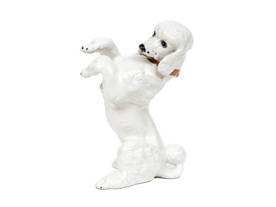 Adorable Vintage Italian Naturalistic Glazed Ceramic Model Of A Poodle