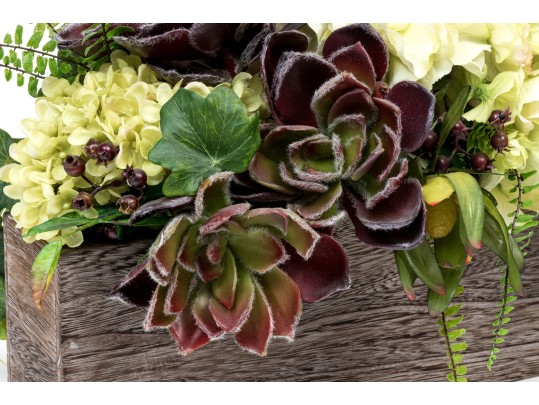 Wooden Planter With Quality Faux Foliage