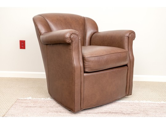 Handsome Stickley Leather Swivel Arm Chair