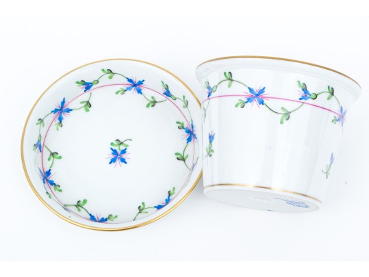 Herend, Hand-painted Diminutive Planter With Underplate