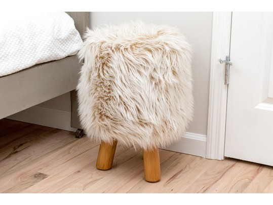 Lavish Faux Fur Stool With Wooden Base