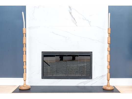 Contemporary Pair 42” Turned Wood Candle Sticks