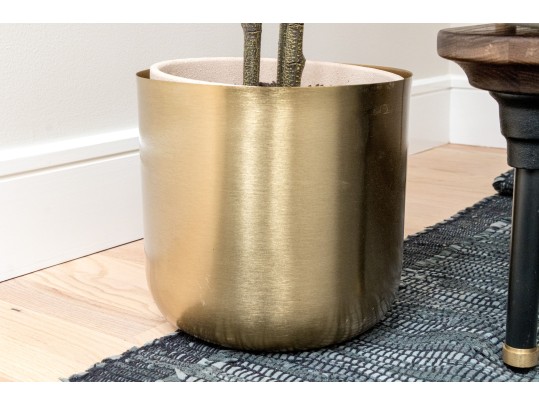 Quality 60” Faux Plant With Brass Finished Metallic Planter