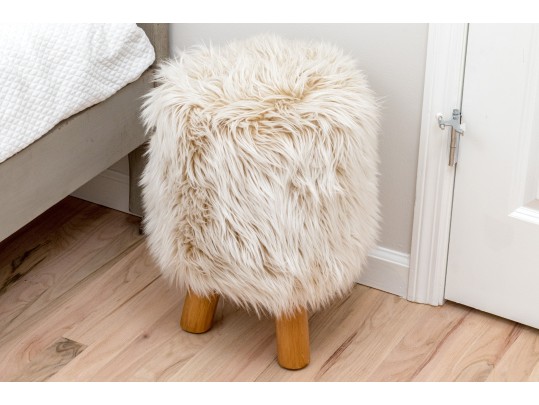 Lavish Faux Fur Stool With Wooden Base