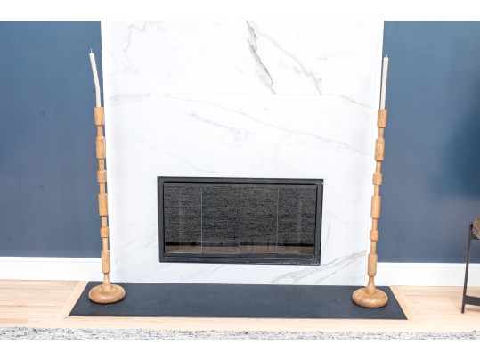 Contemporary Pair 42” Turned Wood Candle Sticks