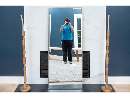 Sleek Beveled Mirror Floor Mirror With Metallic Frame