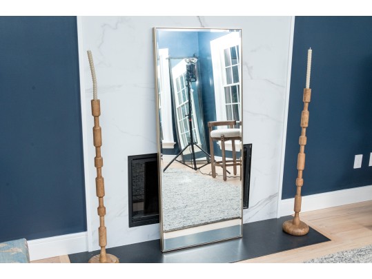 Sleek Beveled Mirror Floor Mirror With Metallic Frame