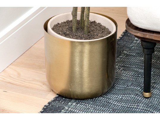 Quality 60” Faux Plant With Brass Finished Metallic Planter