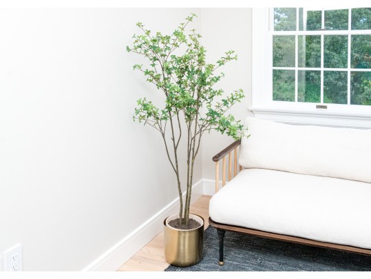 Quality 60” Faux Plant With Brass Finished Metallic Planter