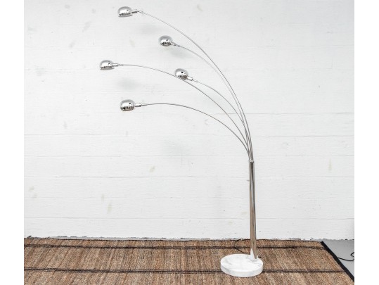 Dramatic Chrome And Marble Five-Arm Floor Lamp In The Manner Of Atelje Lyktan 