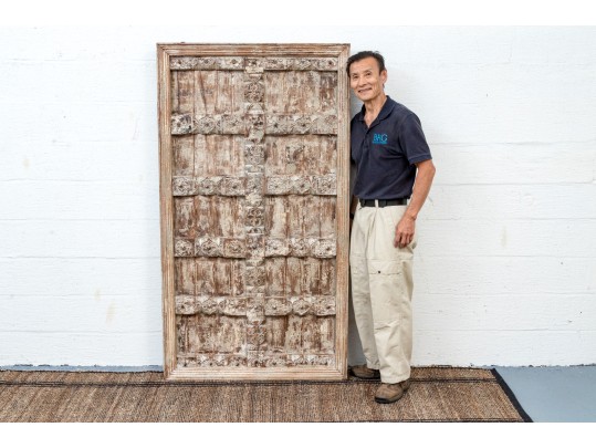 Vintage Framed Indian Carved Door Panel 