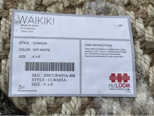 Indian Waikiki Natural Jute Flat Weave Area Rug, 4' X 6'