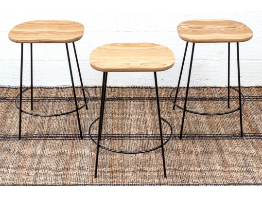 Set Of Three Studio McGee And Threshold Saddle Counter Barstools (Retail $80 Each)