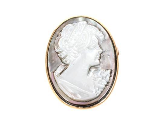 14k Yellow Gold Pretty Black Mother-of-pearl Simply Framed Cameo Brooch/pendant