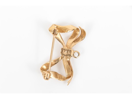 14k Yellow Gold Pretty Vintage Bow Pin
