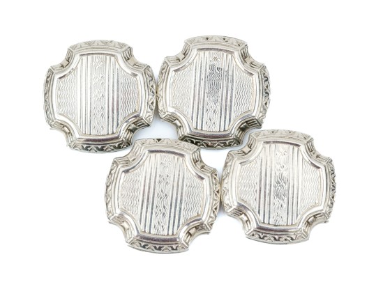 10k White Gold Elegant Vintage Patterned Notched Square Cufflinks, Loose Links Style