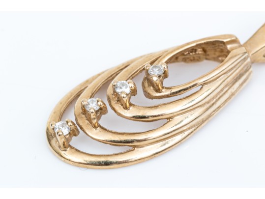 14k Yellow Gold Contemporary Open Graduated White Sapphire Set Pendant