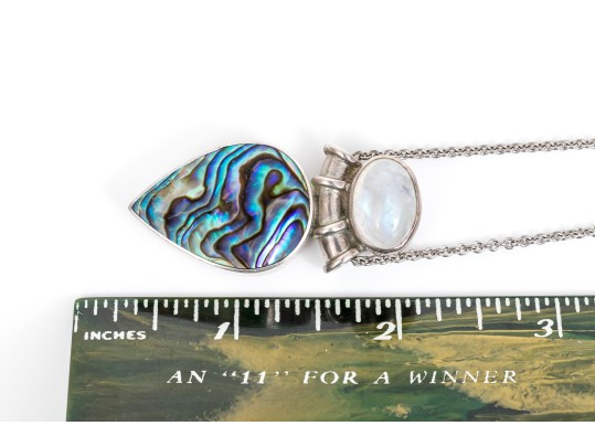 Pair Of Beautiful Sterling Silver And Abalone Jewelry Pieces, Assorted Motifs