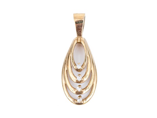 14k Yellow Gold Contemporary Open Graduated White Sapphire Set Pendant