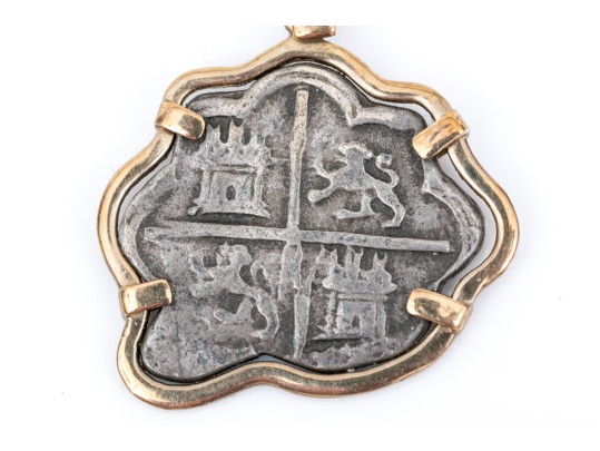 14k Yellow Gold Framed Striking Freeform Coin Pendant