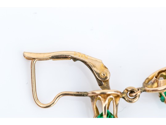 14k Yellow Gold Pretty Green Cz Drop Earrings