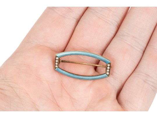 14k Yellow Gold Beautiful Vintage Enamel And Seed Pearl Scatter Pin