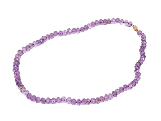 Elegant Faceted Purple Amethyst Bead Necklace, With A  14k Yellow Gold Clasp