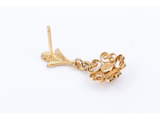 14k Yellow Gold Collection Of Filigree Framed Earrings, Including Cameo And Cz Set