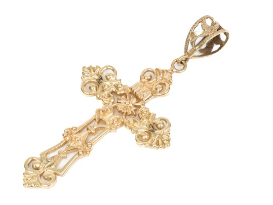 14k Yellow Gold Beautiful Large Filigree Cross