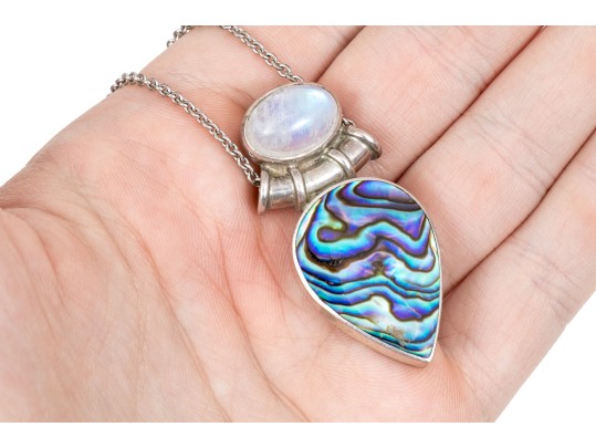 Pair Of Beautiful Sterling Silver And Abalone Jewelry Pieces, Assorted Motifs