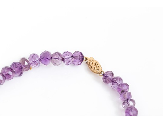Elegant Faceted Purple Amethyst Bead Necklace, With A  14k Yellow Gold Clasp