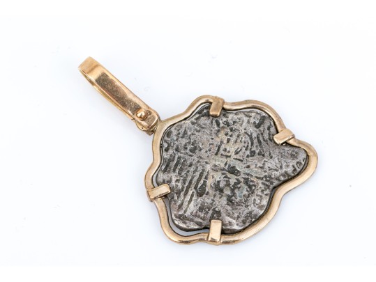 14k Yellow Gold Framed Striking Freeform Coin Pendant