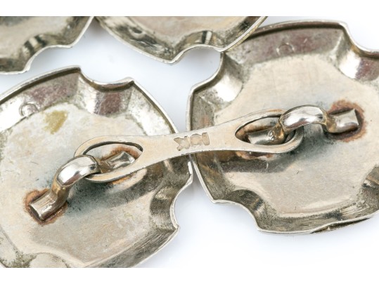 10k White Gold Elegant Vintage Patterned Notched Square Cufflinks, Loose Links Style