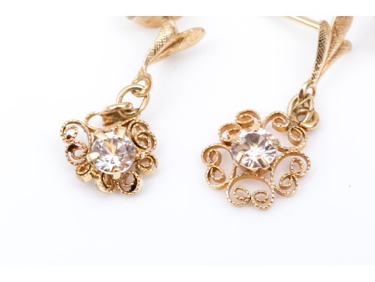14k Yellow Gold Collection Of Filigree Framed Earrings, Including Cameo And Cz Set