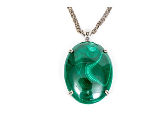 Pair Of Striking Sterling Malachite Jewelry Pieces, Assorted Motifs